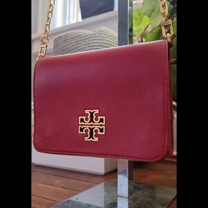 Tory Burch Red Crossbody Bag with Gold Accents